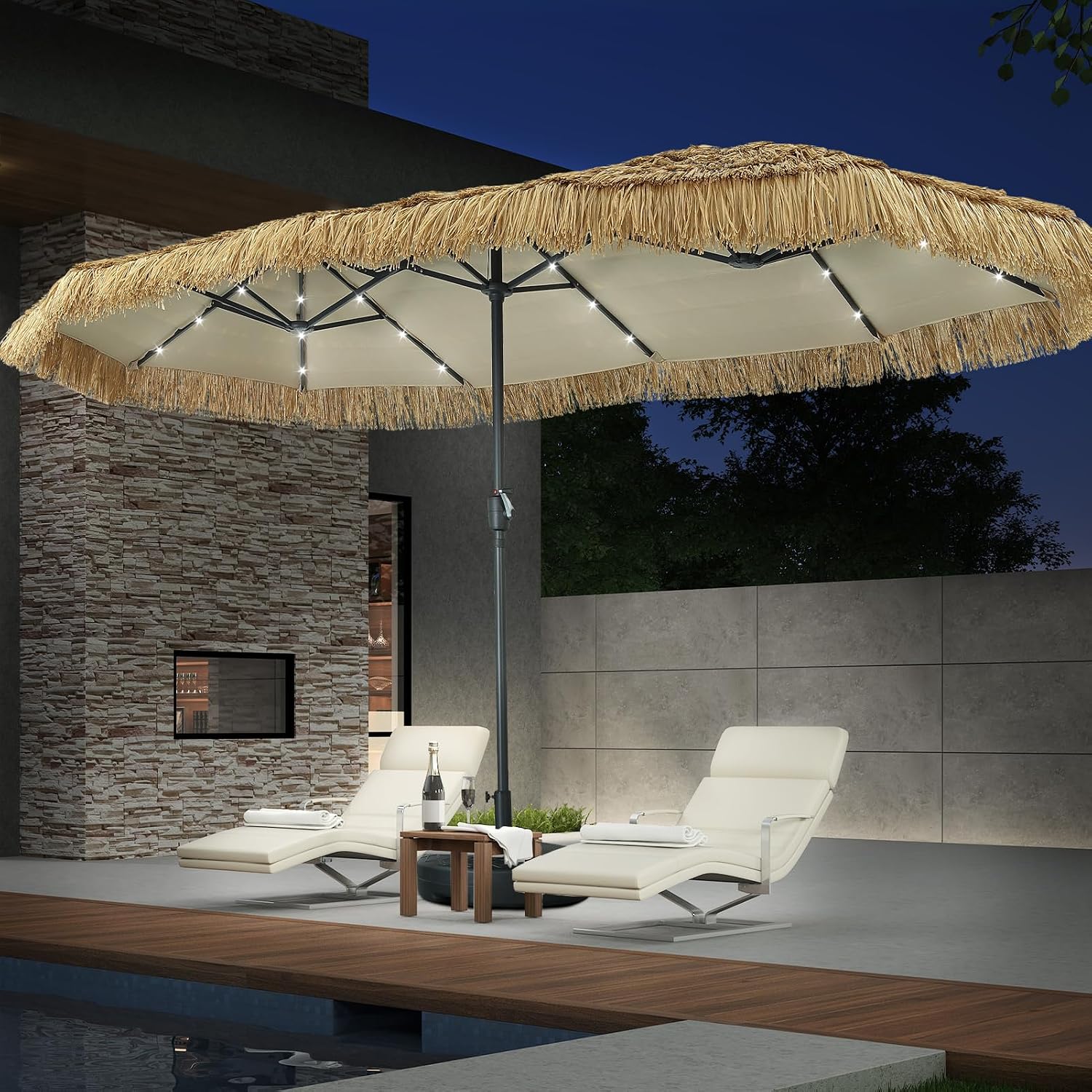Outdoor Furniture Umbrella - Payung Tiki 13 kaki dengan Lampu