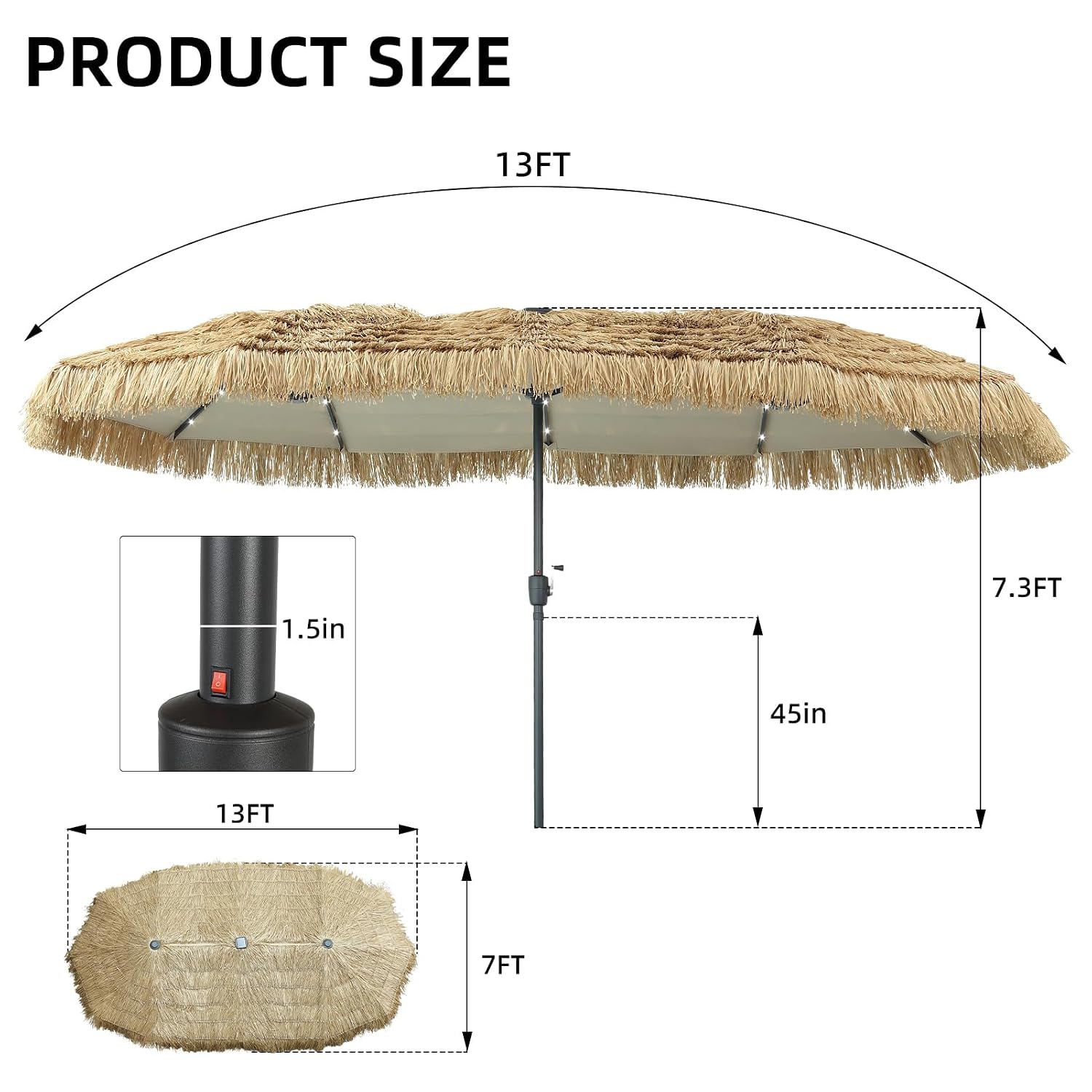 Payung Tiki 13 kaki dengan Lam - Outdoor Furniture Umbrella ulasan dan harga