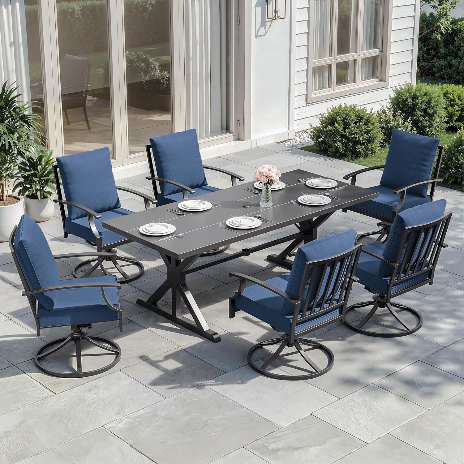 Set Meja Makan Teras Logam 7pc - Outdoor Furniture Plus ulasan dan harga